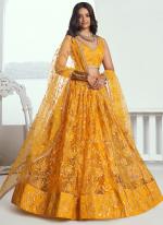 Butterfly Net Yellow Wedding Wear Sequins Work Lehenga Choli